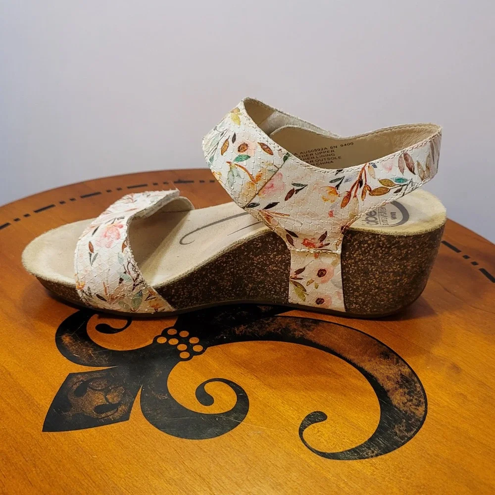 Abeo BIOsystem Una Floral Snakeskin Leather Wedge Sandals Neutral Support Size 8